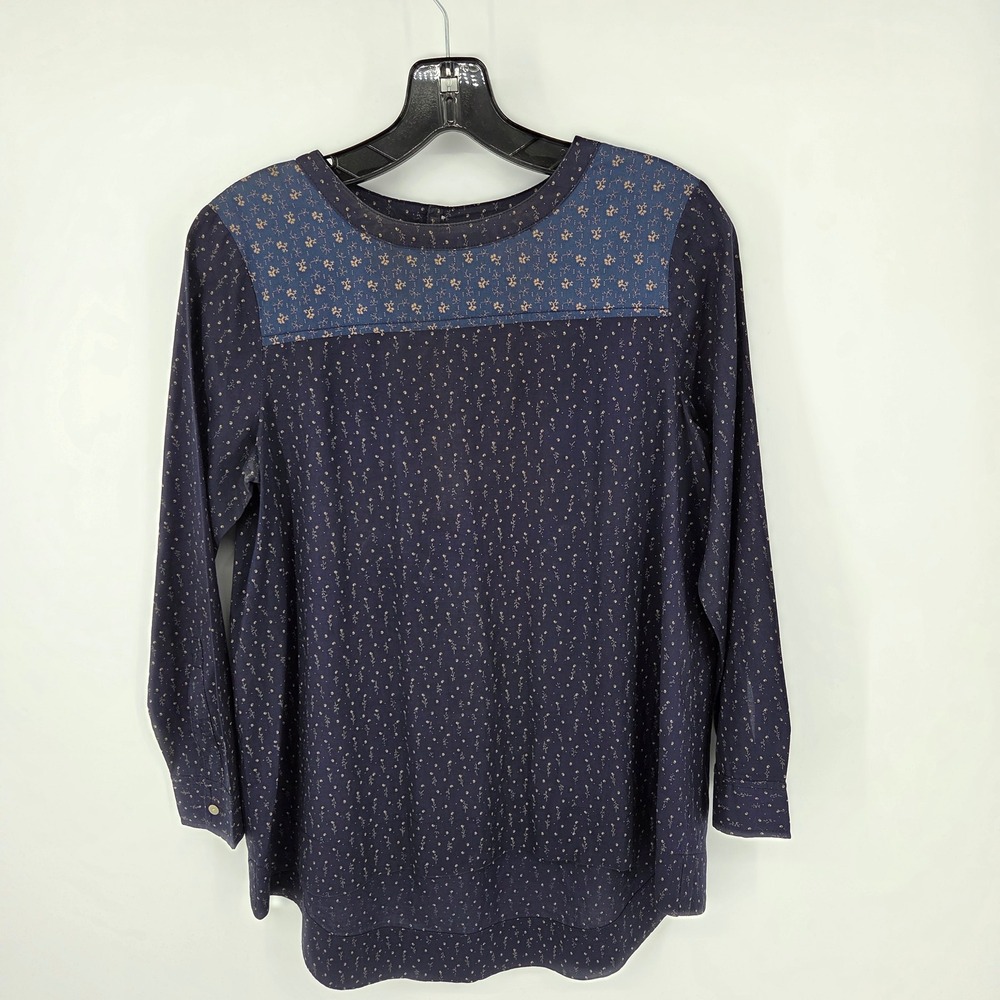 Madewell Women's Top Long Sleeve Navy Floral Print Button Cuff Small